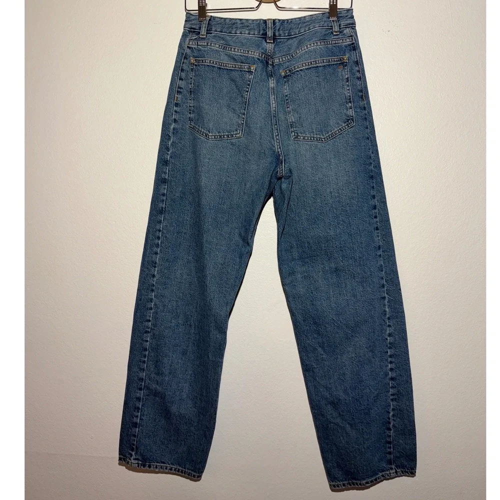 Madewell Curvy Pieced Barrel-Leg Jean Blue Denim Button Fly High Rise Size 28